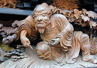 立川の山車彫刻檀箱「馬獅王と龍（羅真仙人）」立川和四郎富昌　文政年間