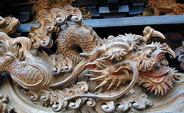 立川の山車彫刻檀箱「馬獅王と龍（羅真仙人）」立川和四郎富昌　文政年間